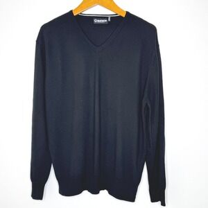 Sunice v neck long sleeve black wool sweater‎ elbow patches Size XXL